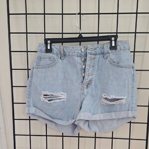 Forever 21 Blue Jean Shorts Distressed High-Waisted